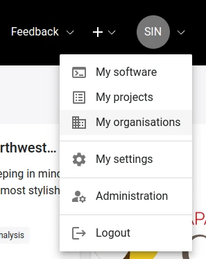 Screenshot of user menu